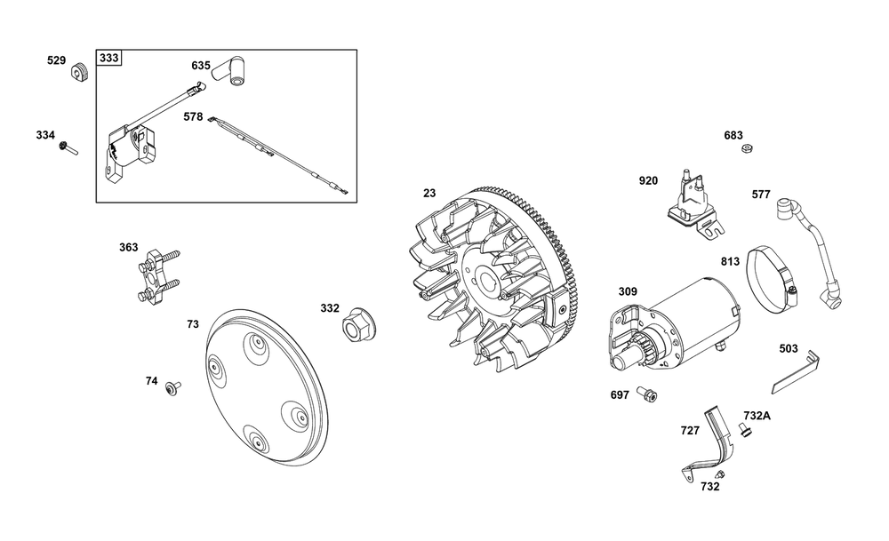 Flywheel, Ignition, And Starter Group Diagram and Parts List for 295347-1275-G1  Briggs and Stratton Engine